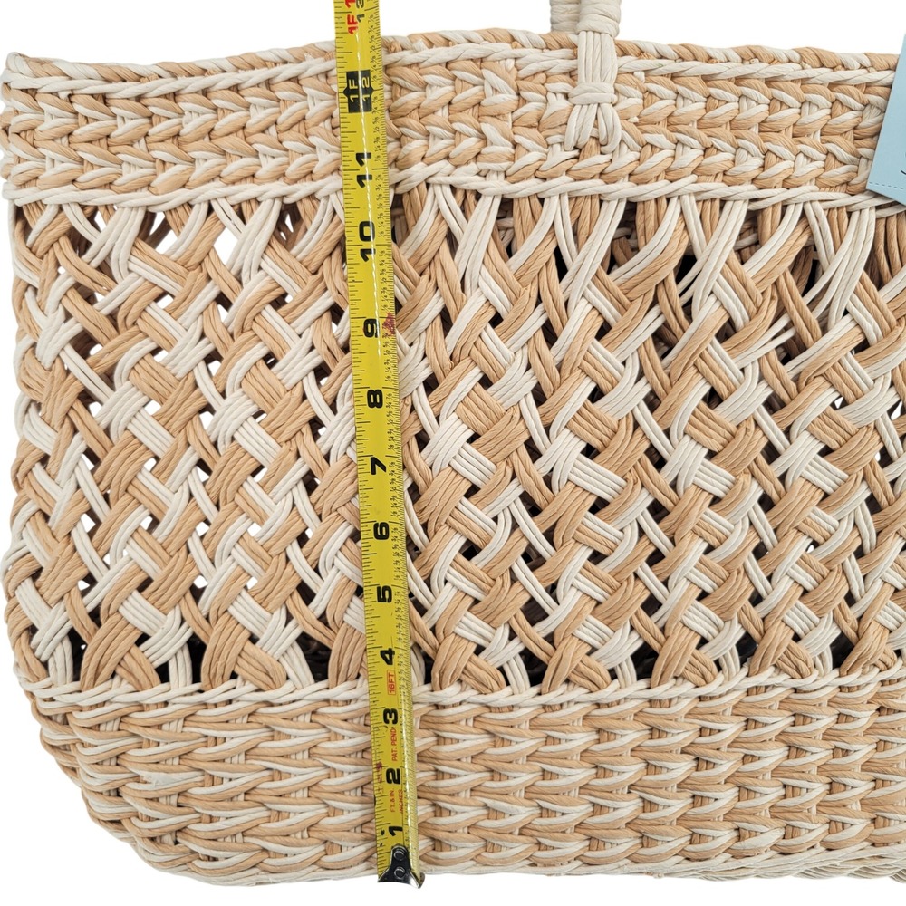 Shade & Shore Woven Straw Tote Bag Natural Cream Beach Handbag Ethically Crafted - Picture 3 of 5